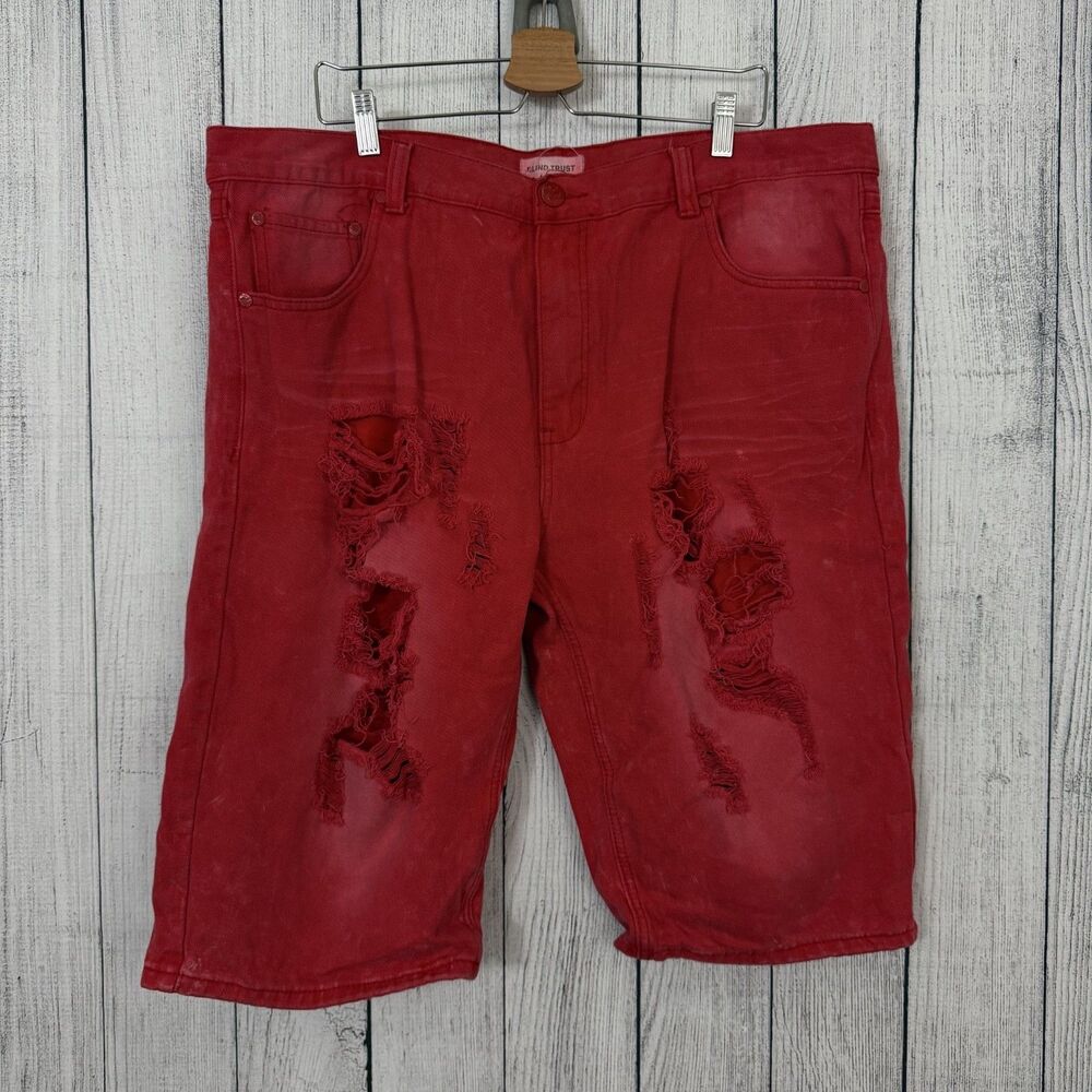 Blind Trust Men's W44 Red Distressed Wide Leg Baggy Y2K Denim Jeans
